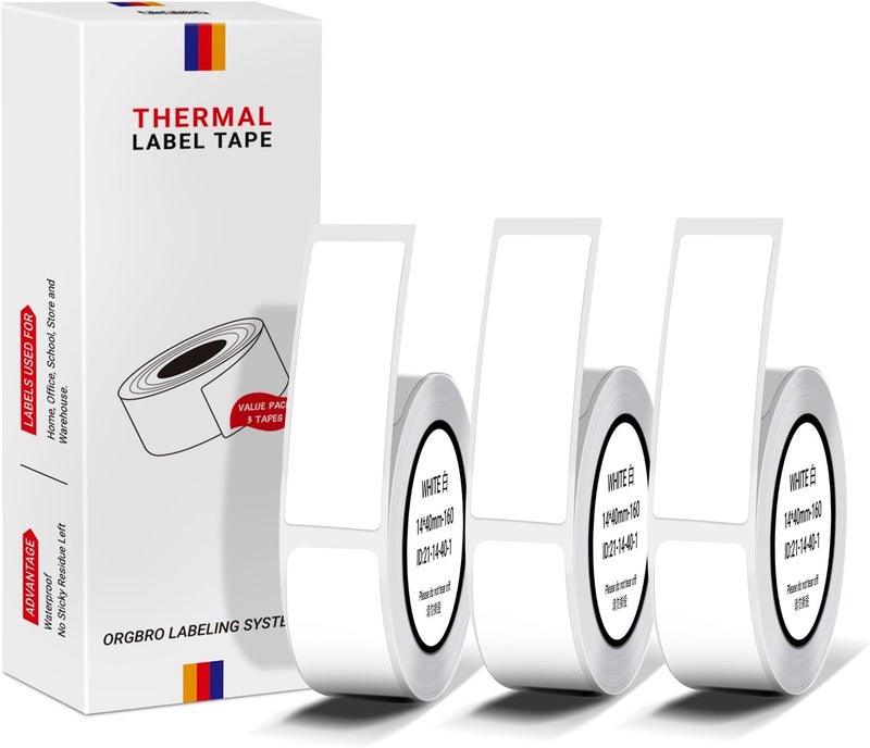 ARGBROW X1 Label Maker Tape, Genuine Thermal Label Print Paper 0.47"×1.57"(12×40mm), Standard Laminated Office Labeling Tape Replacement, 160 Tapes/Roll, 3-Roll, White - Image 1